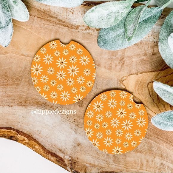 Retro Floral Smiley Car Coaster Set | Retro Coaster Set - Picture 1 of 9